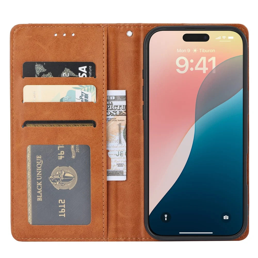 For iPhone 18 Pro Max / 17 Pro Max Cell Phone Case Magnetic Closing PU Leather Stand Cover - Light Brown - 2