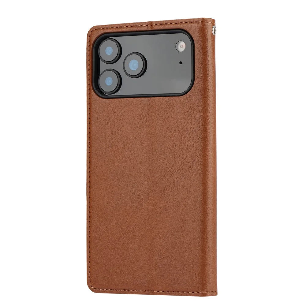 For iPhone 18 Pro Max / 17 Pro Max Cell Phone Case Magnetic Closing PU Leather Stand Cover - Light Brown - 6