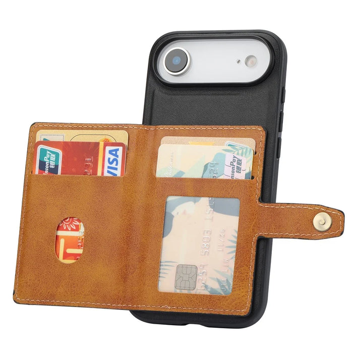 For iPhone Air Case Calf Texture Card Holder PU Leather + TPU Kicsktand Phone Cover - Black - 4