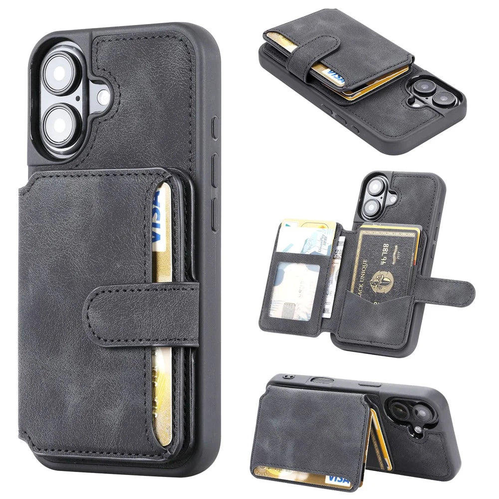 For iPhone 17 Case Wallet Card Slot TPU + PU Leather Back Phone Cover - Black - 1