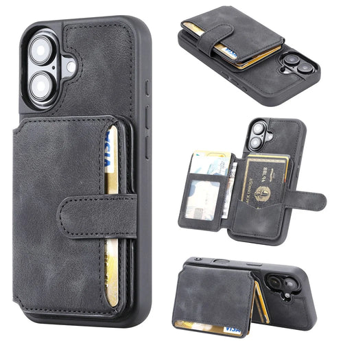 For iPhone 17 Case Wallet Card Slot TPU + PU Leather Back Phone Cover - Black - 1