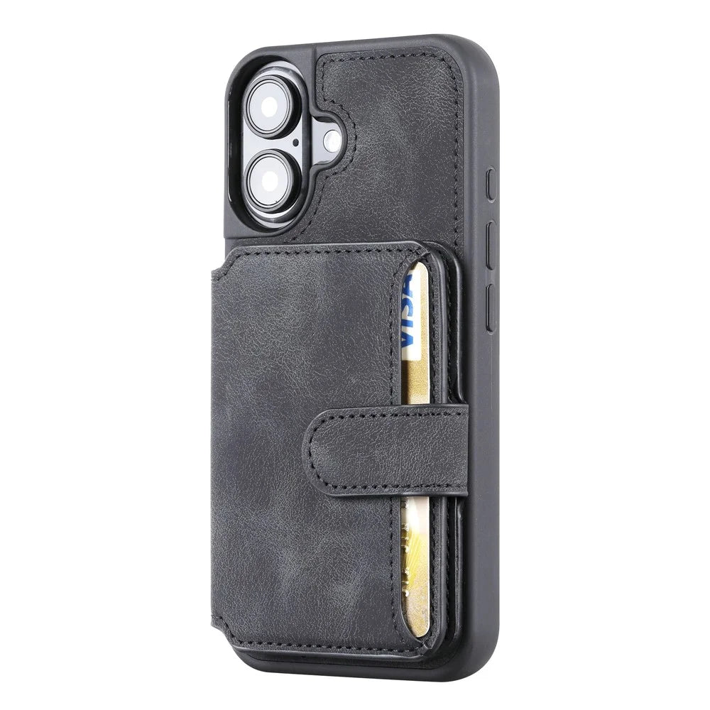 For iPhone 17 Case Wallet Card Slot TPU + PU Leather Back Phone Cover - Black - 2