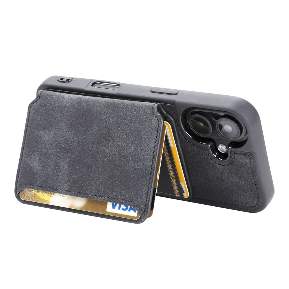 For iPhone 17 Case Wallet Card Slot TPU + PU Leather Back Phone Cover - Black - 3