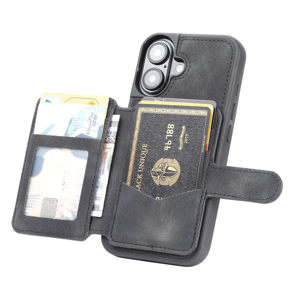 For iPhone 17 Case Wallet Card Slot TPU + PU Leather Back Phone Cover - Black - 4