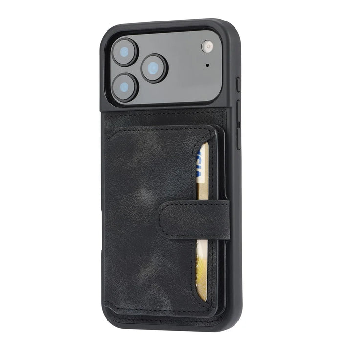 For iPhone 18 Pro / 17 Pro Case Wallet Card Slot TPU + PU Leather Back Phone Cover - Black - 2