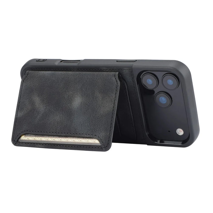 For iPhone 18 Pro / 17 Pro Case Wallet Card Slot TPU + PU Leather Back Phone Cover - Black - 3