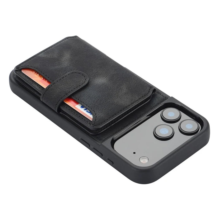 For iPhone 18 Pro / 17 Pro Case Wallet Card Slot TPU + PU Leather Back Phone Cover - Black - 5