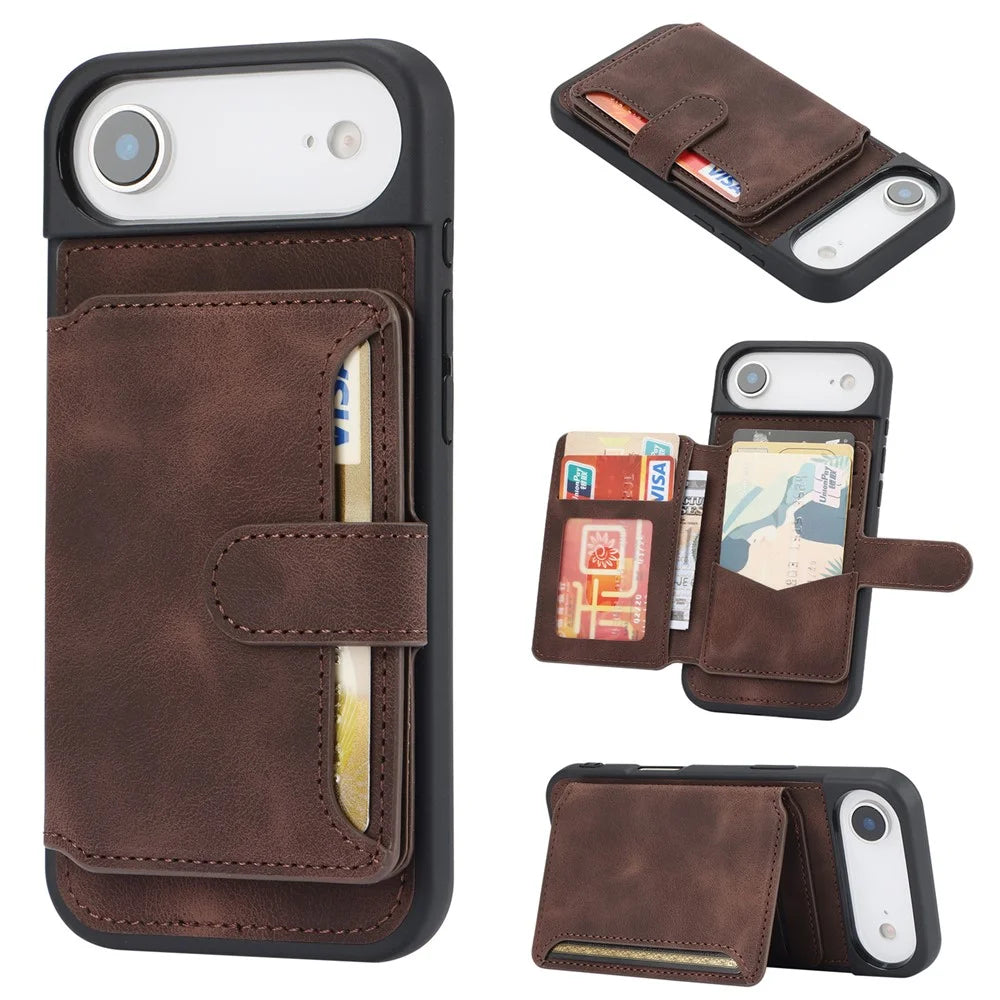 For iPhone Air Case Wallet Card Slot TPU + PU Leather Back Phone Cover - Coffee - 1