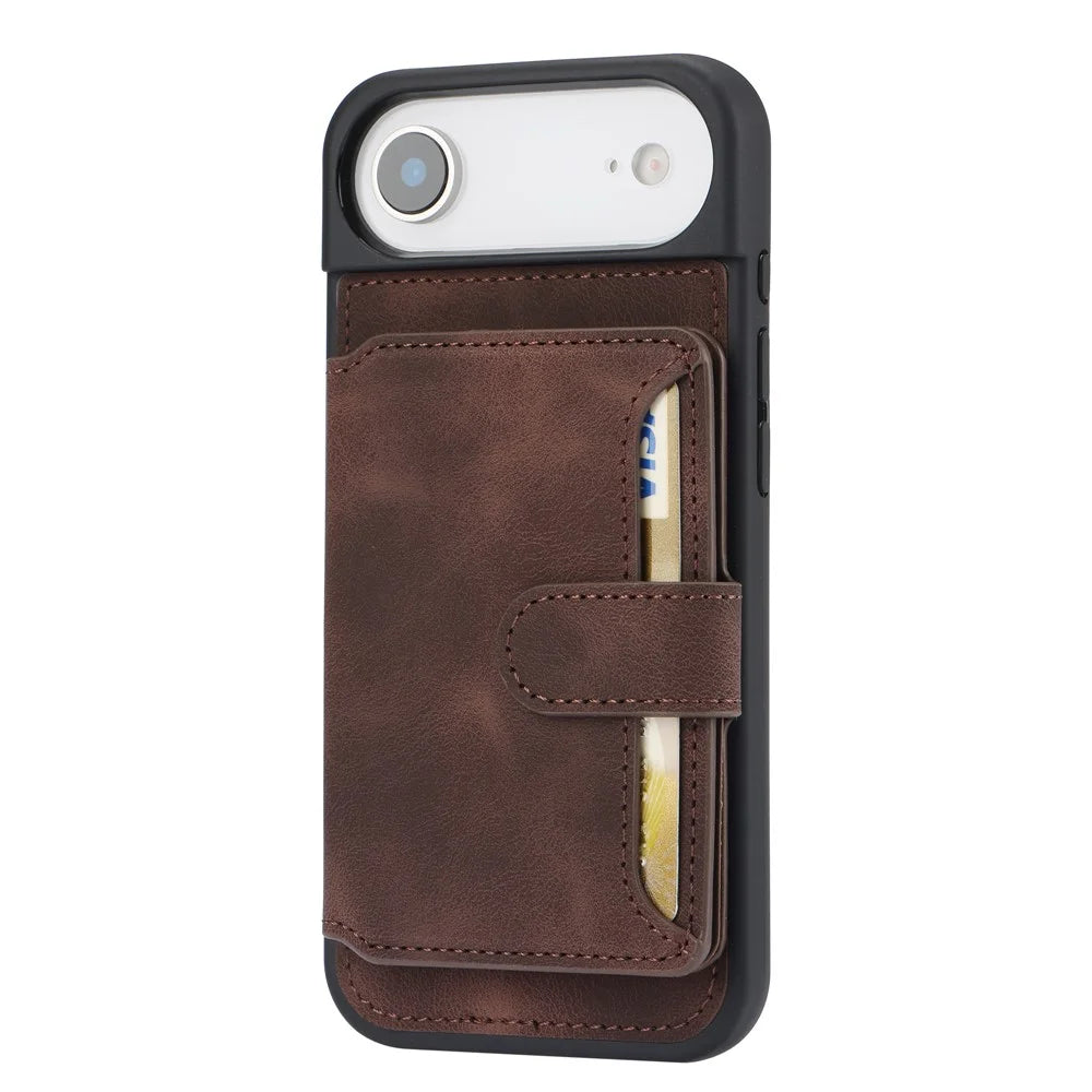 For iPhone Air Case Wallet Card Slot TPU + PU Leather Back Phone Cover - Coffee - 2