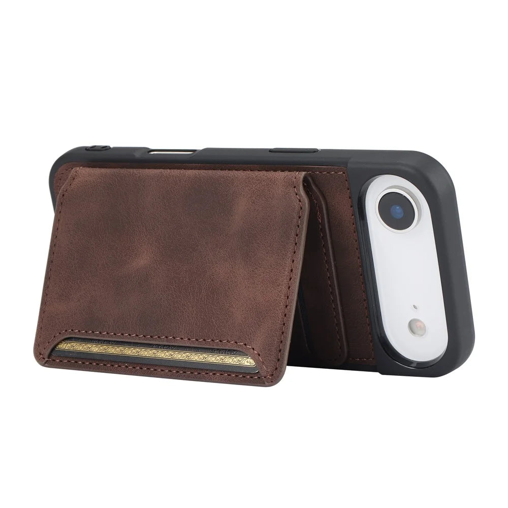 For iPhone Air Case Wallet Card Slot TPU + PU Leather Back Phone Cover - Coffee - 3