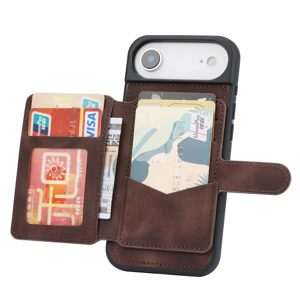 For iPhone Air Case Wallet Card Slot TPU + PU Leather Back Phone Cover - Coffee - 4
