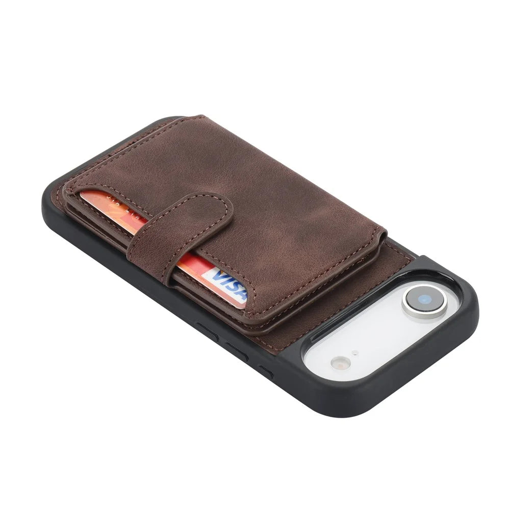 For iPhone Air Case Wallet Card Slot TPU + PU Leather Back Phone Cover - Coffee - 5