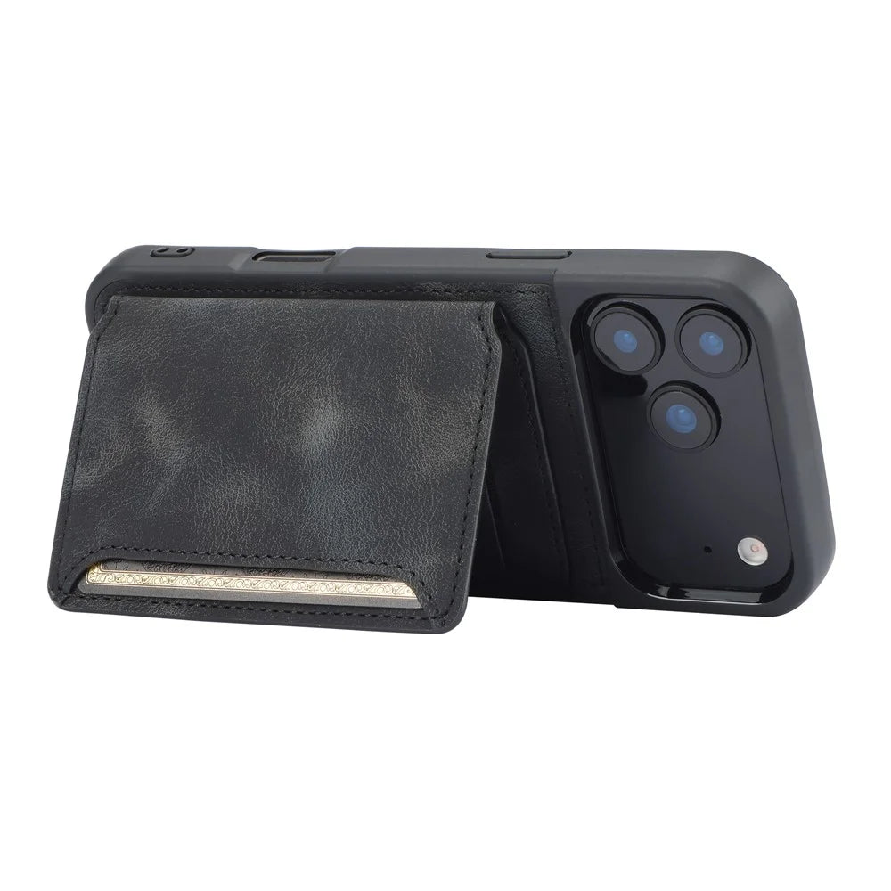 For iPhone 18 Pro Max / 17 Pro Max Case Wallet Card Slot TPU + PU Leather Back Phone Cover - Black - 3