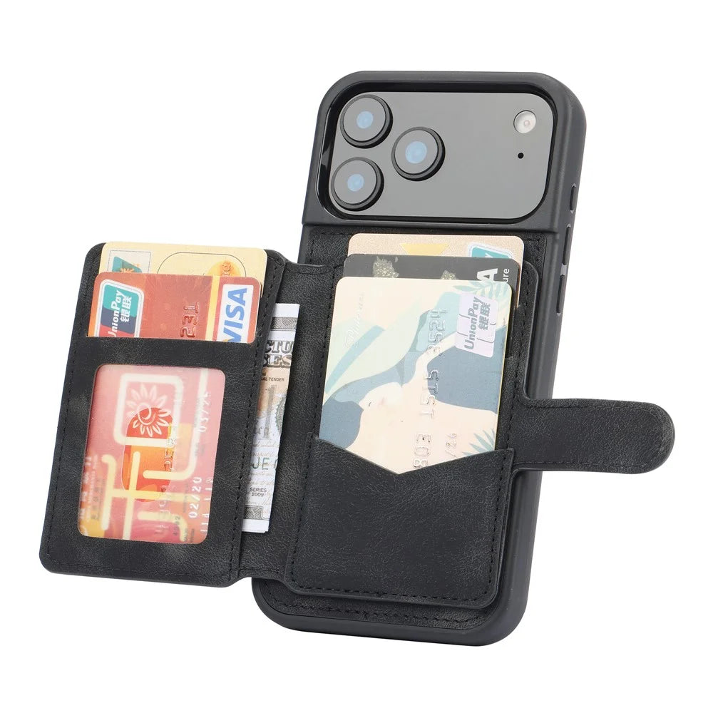 For iPhone 18 Pro Max / 17 Pro Max Case Wallet Card Slot TPU + PU Leather Back Phone Cover - Black - 4