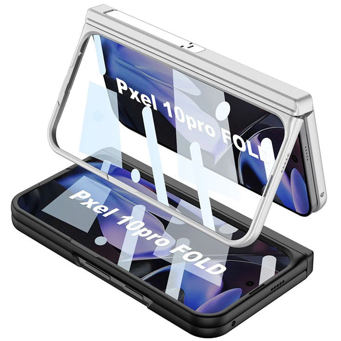 GKK For Google Pixel 10 Pro Fold Magnetic Case Hinge Protection PC Kickstand Phone Cover with Tempered Glass Film - Black - 4