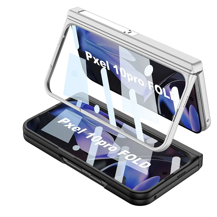 GKK For Google Pixel 10 Pro Fold Case with Card Holder / Kickstand / Magnetic Hinge Protection PC Phone Shell with Tempered Glass Film - Black - 3