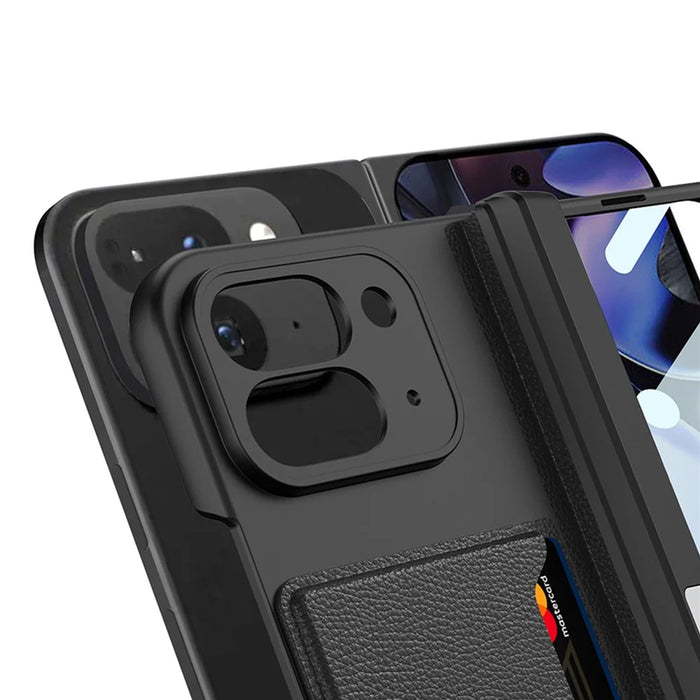 GKK For Google Pixel 10 Pro Fold Case with Card Holder / Kickstand / Magnetic Hinge Protection PC Phone Shell with Tempered Glass Film - Black - 4