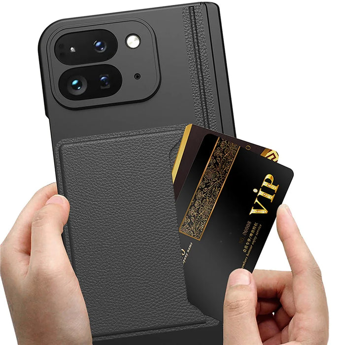 GKK For Google Pixel 10 Pro Fold Case with Card Holder / Kickstand / Magnetic Hinge Protection PC Phone Shell with Tempered Glass Film - Black - 5