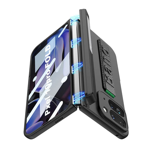 GKK For Google Pixel 10 Pro Fold Case with Hand Strap / Tempered Glass Film Magnetic Hinge Protection PC Phone Shell - Black - 2