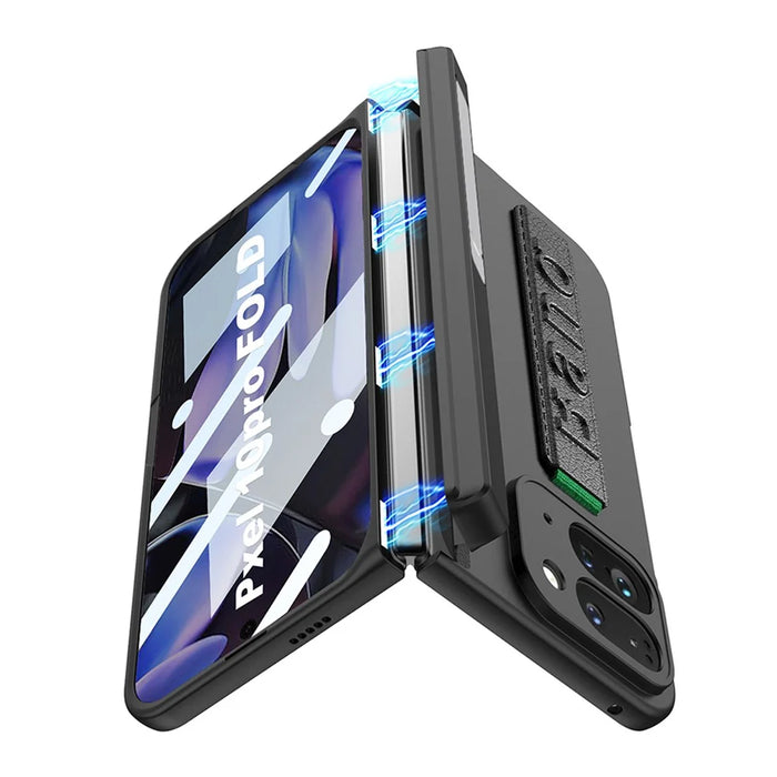 GKK For Google Pixel 10 Pro Fold Case with Hand Strap / Tempered Glass Film Magnetic Hinge Protection PC Phone Shell - Black - 2