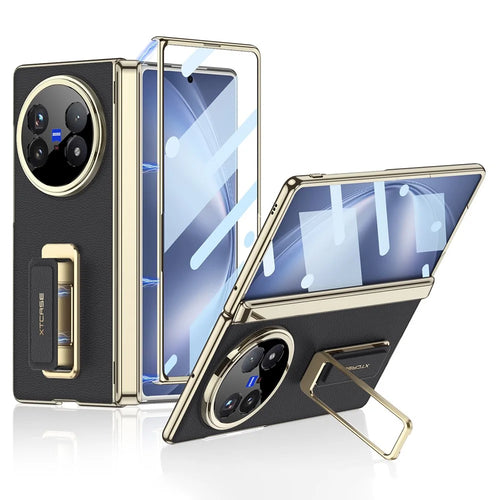 GKK For vivo X Fold5 5G Case with Kickstand / Wrist Strap / Tempered Glass Film PU + PC Phone Cover  - Black - 1