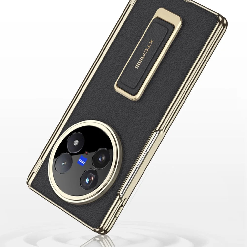 GKK For vivo X Fold5 5G Case with Kickstand / Wrist Strap / Tempered Glass Film PU + PC Phone Cover  - Black - 3