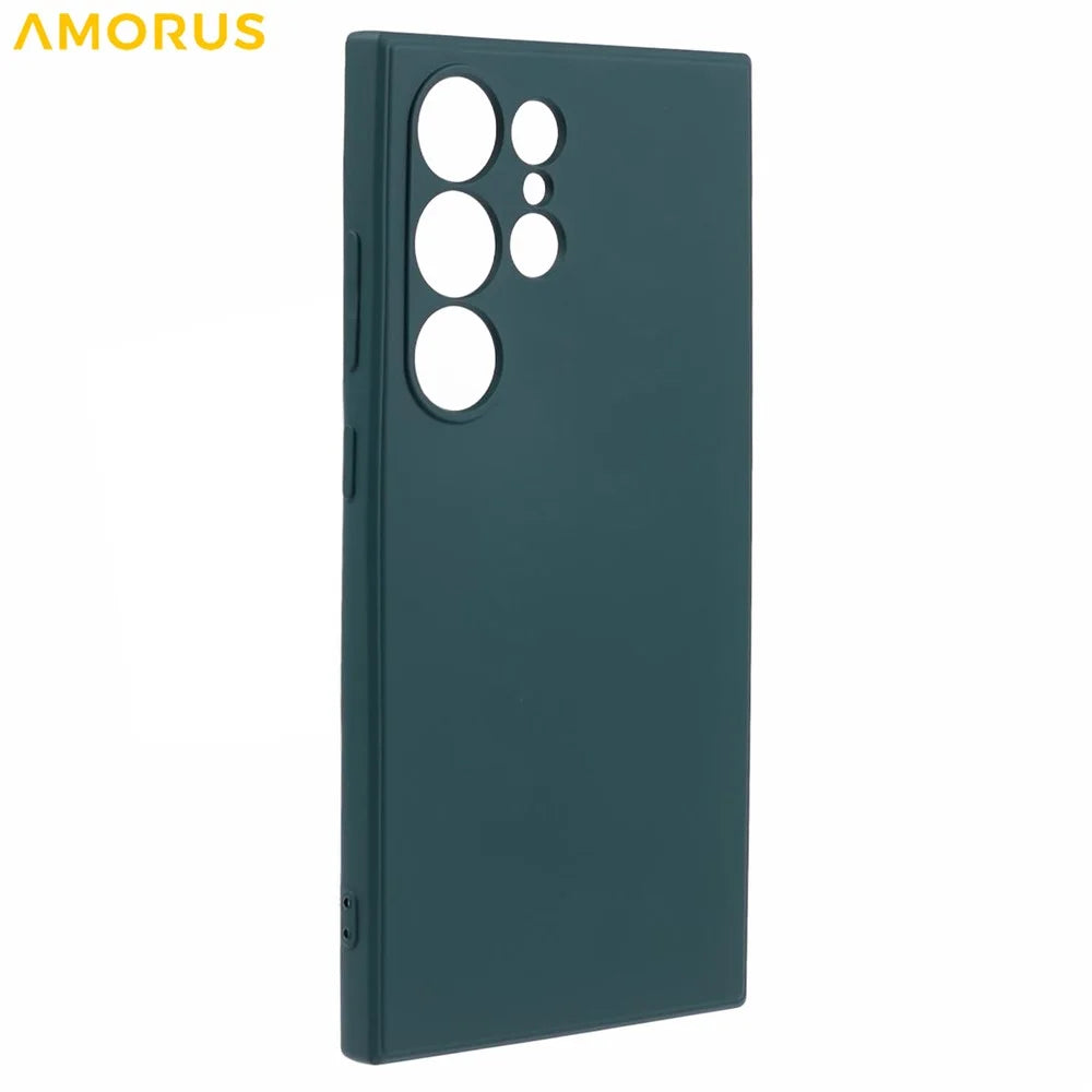 AMORUS For Samsung Galaxy S24 Ultra Case Precise Cutouts TPU Fiber Lining Shockproof Phone Cover - Army Green - 3