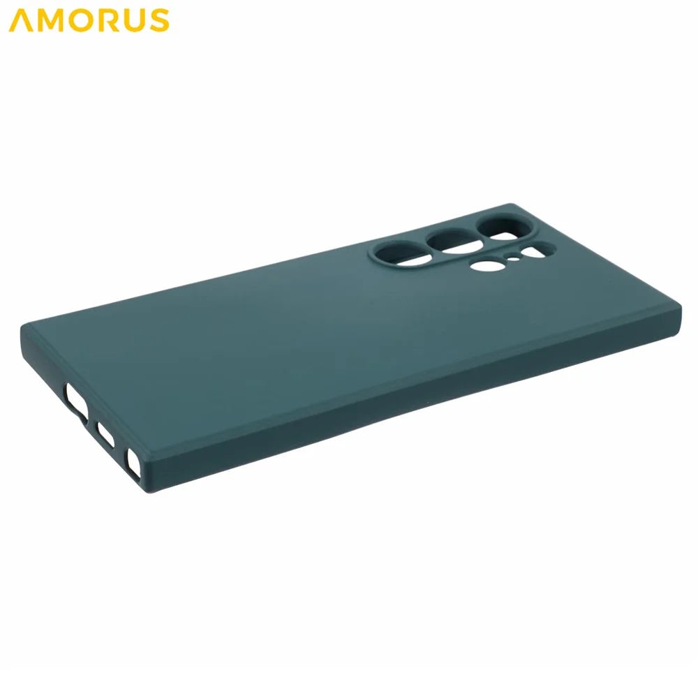 AMORUS For Samsung Galaxy S24 Ultra Case Precise Cutouts TPU Fiber Lining Shockproof Phone Cover - Army Green - 4