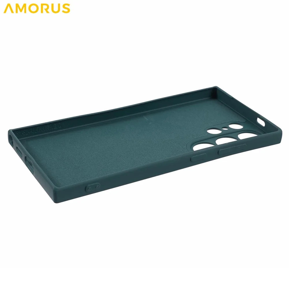 AMORUS For Samsung Galaxy S24 Ultra Case Precise Cutouts TPU Fiber Lining Shockproof Phone Cover - Army Green - 5