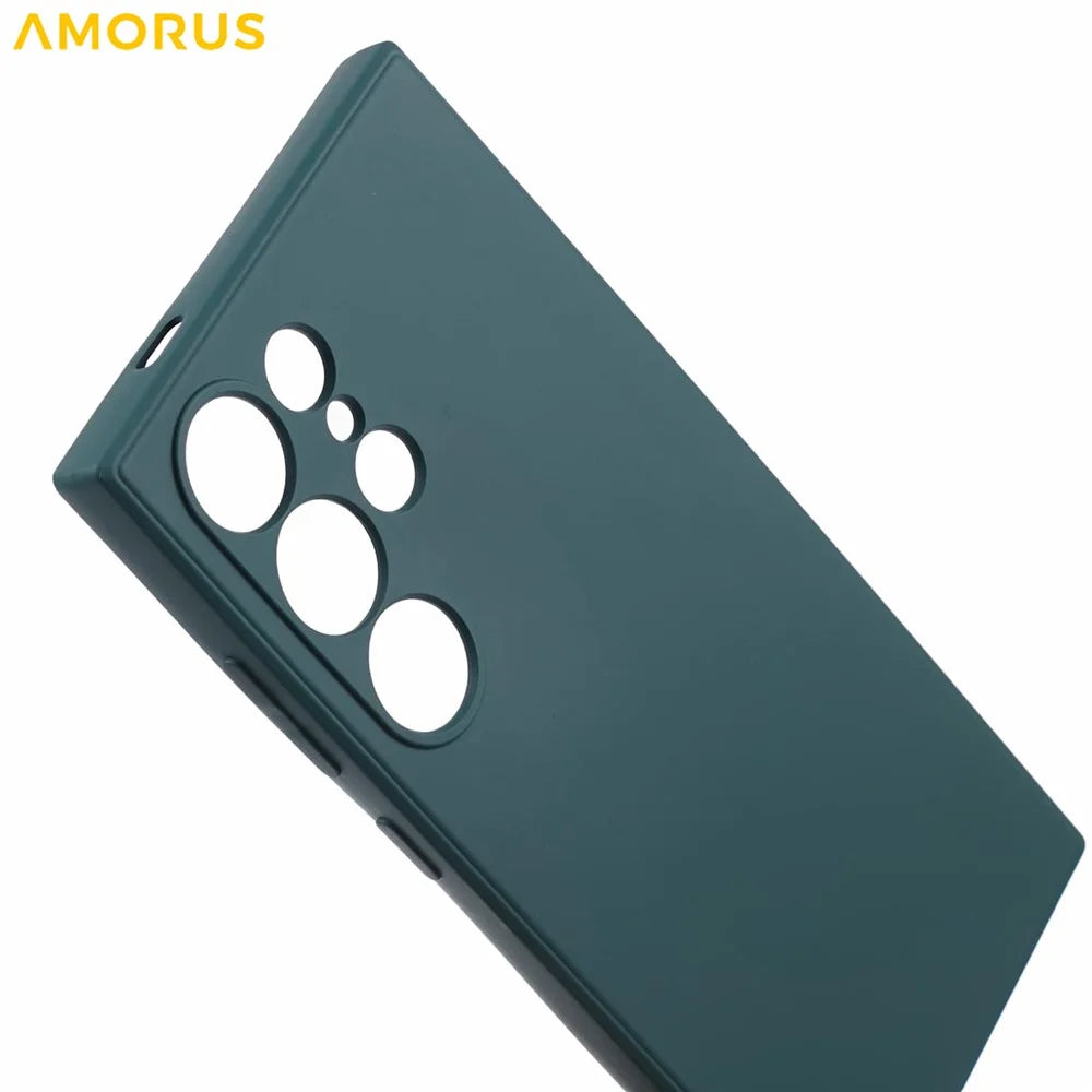 AMORUS For Samsung Galaxy S24 Ultra Case Precise Cutouts TPU Fiber Lining Shockproof Phone Cover - Army Green - 6