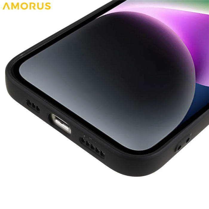 AMORUS For iPhone 15 Case Precise Cutouts TPU Fiber Lining Shockproof Phone Cover - Black - 6