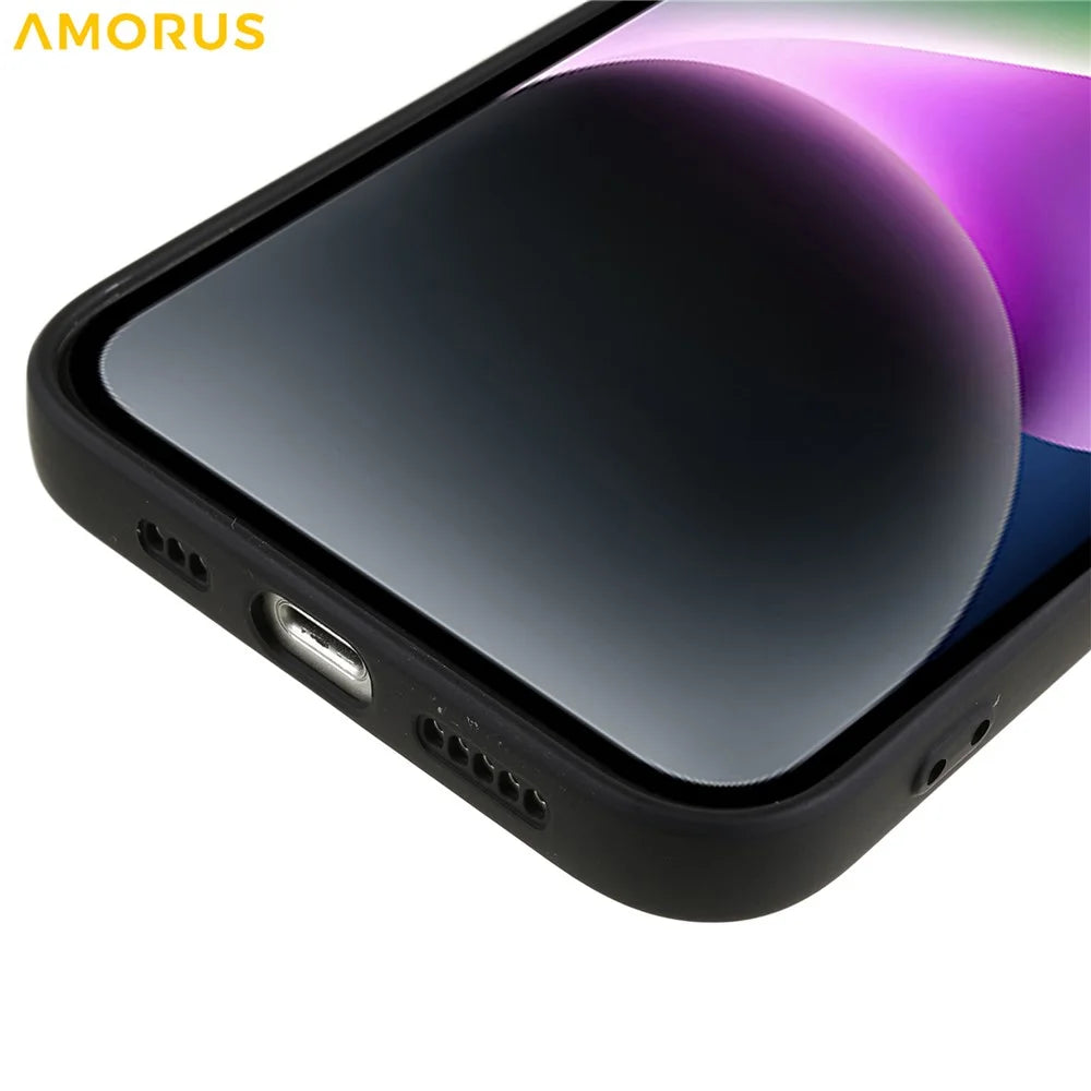 AMORUS For iPhone 15 Plus Case Precise Cutouts TPU Fiber Lining Shockproof Phone Cover - Black - 6