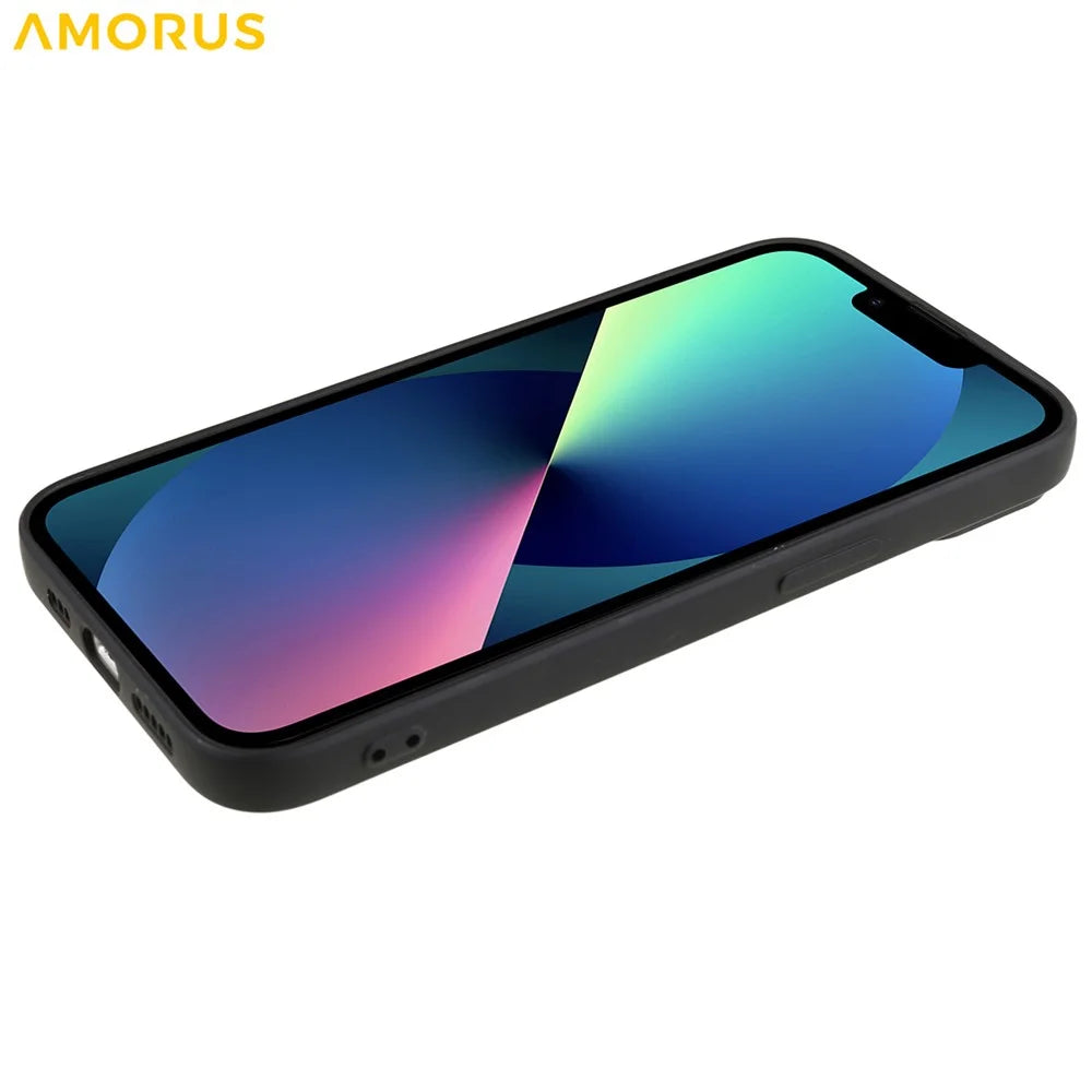 AMORUS For iPhone 13 mini Case Precise Cutouts TPU Fiber Lining Shockproof Phone Cover - Black - 5