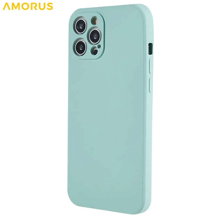 AMORUS For iPhone 12 Pro Max Case Precise Cutouts TPU Fiber Lining Shockproof Phone Cover - Baby Blue - 3