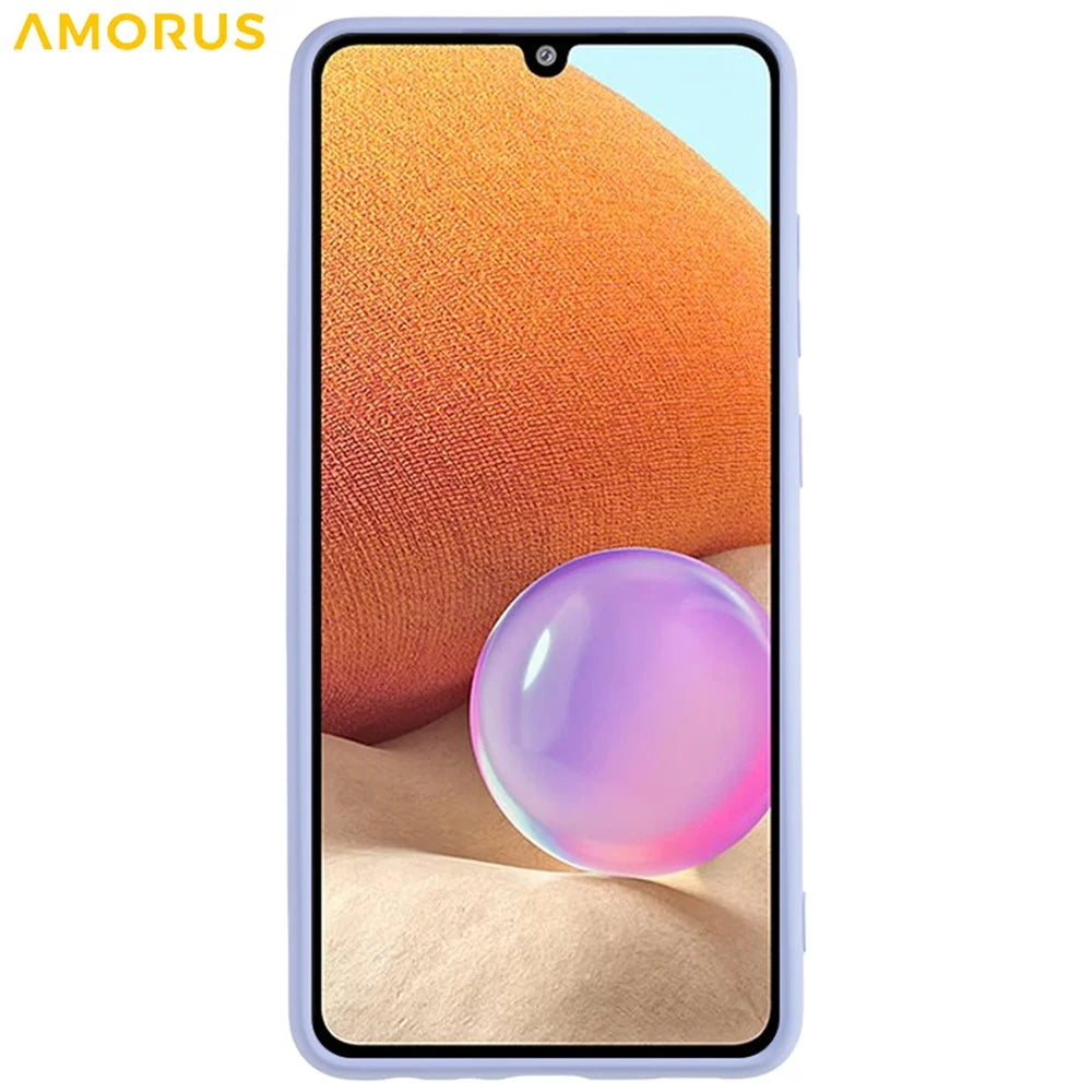 AMORUS For Samsung Galaxy A32 4G (EU Version) Case Precise Cutouts TPU Fiber Lining Shockproof Phone Cover - Light Purple - 2