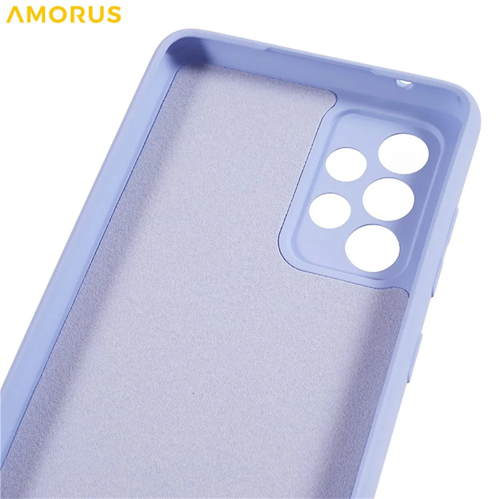 AMORUS For Samsung Galaxy A32 4G (EU Version) Case Precise Cutouts TPU Fiber Lining Shockproof Phone Cover - Light Purple - 7