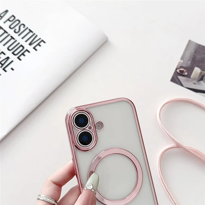 For iPhone 17 Case Compatible with MagSafe Electroplating TPU Phone Cover with Long Lanyard - Purple - 4