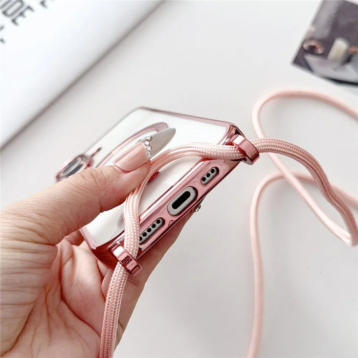 For iPhone 17 Case Compatible with MagSafe Electroplating TPU Phone Cover with Long Lanyard - Purple - 6