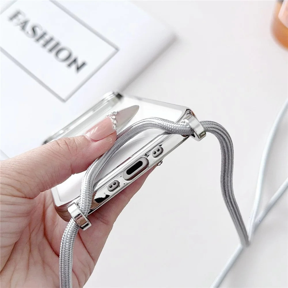For iPhone Air Case Compatible with MagSafe Electroplating TPU Phone Cover with Long Lanyard - Gold - 6