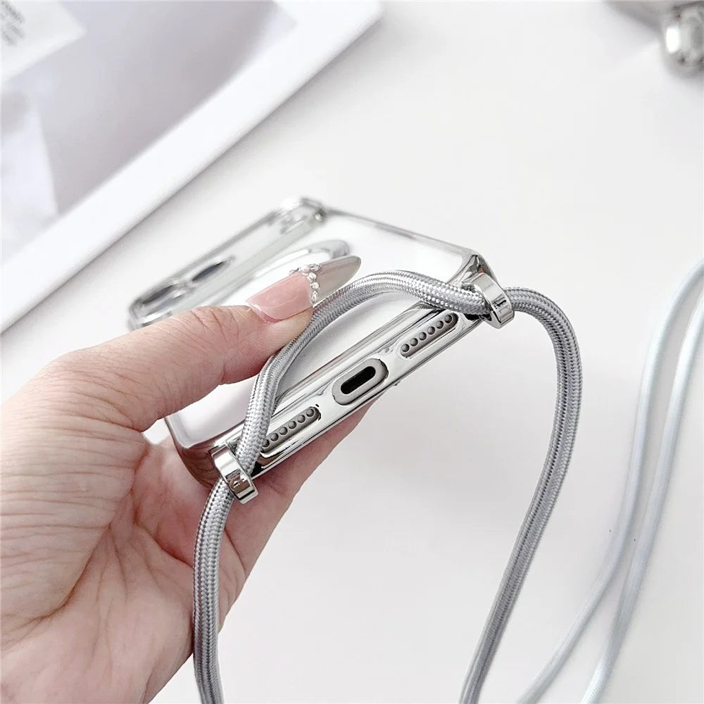 For iPhone 18 Pro / 17 Pro Case Compatible with MagSafe Electroplating TPU Phone Cover with Long Lanyard - Gold - 6