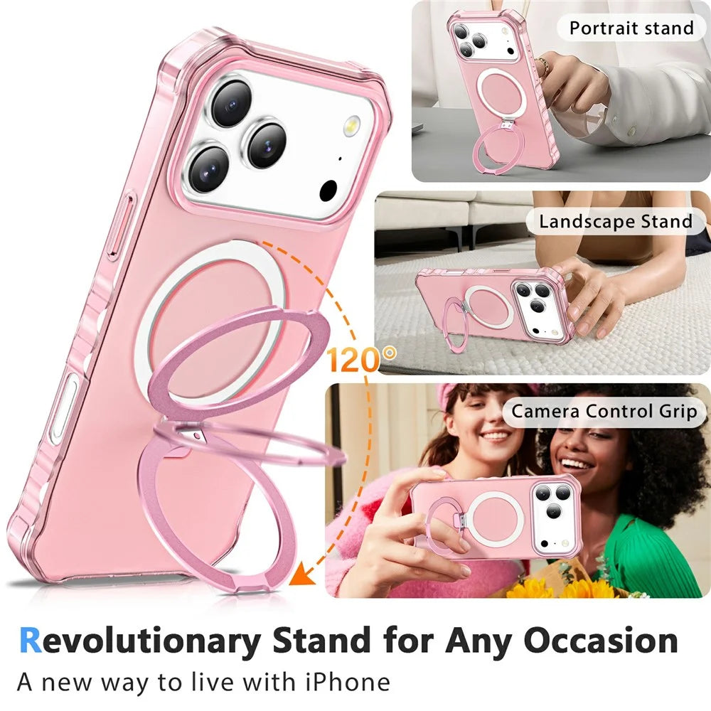 For iPhone 17 Pro Max Case Compatible with MagSafe Matte Kickstand Hybrid Phone Cover Small Wavy Edge - Pink - 6