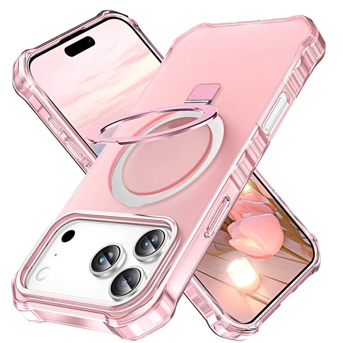 For iPhone 17 Pro Case Compatible with MagSafe Matte Kickstand Hybrid Phone Cover Small Wavy Edge - Pink - 1