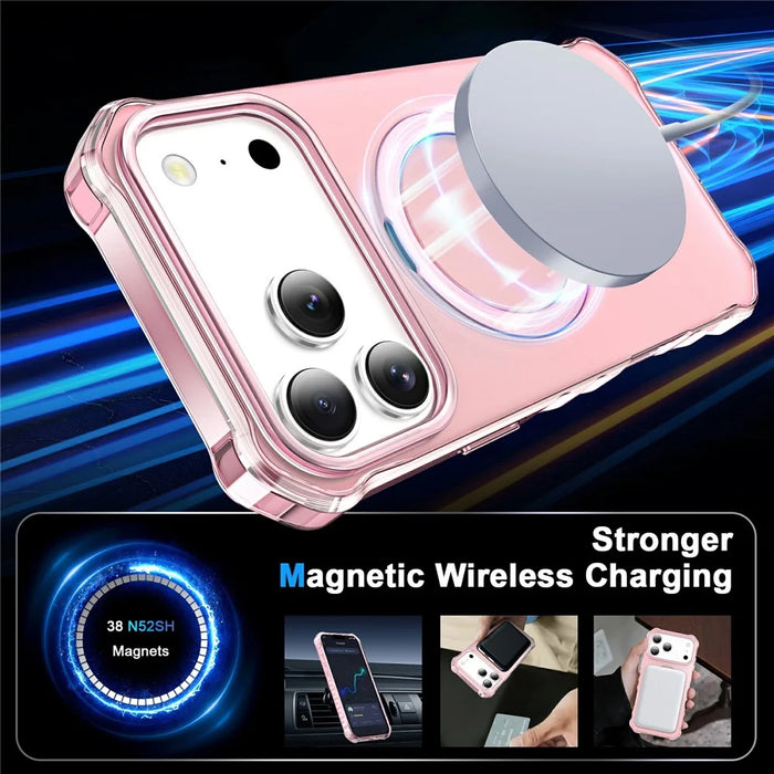 For iPhone 17 Pro Case Compatible with MagSafe Matte Kickstand Hybrid Phone Cover Small Wavy Edge - Pink - 2