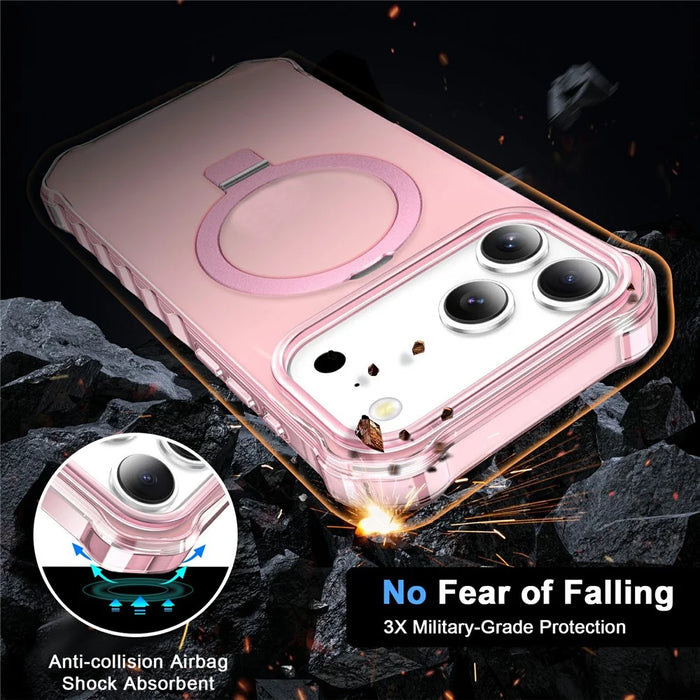 For iPhone 17 Pro Case Compatible with MagSafe Matte Kickstand Hybrid Phone Cover Small Wavy Edge - Pink - 3