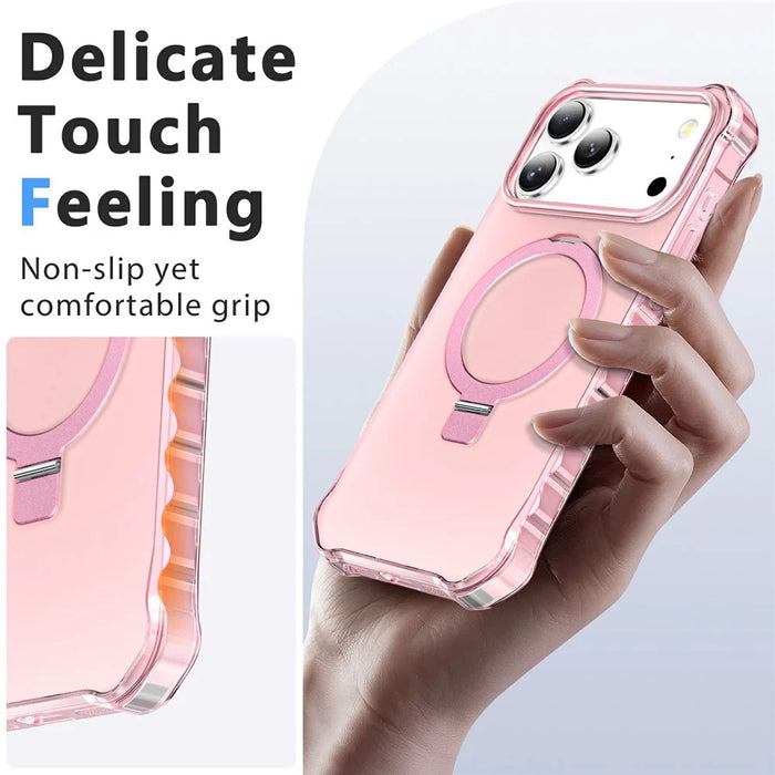 For iPhone 17 Pro Case Compatible with MagSafe Matte Kickstand Hybrid Phone Cover Small Wavy Edge - Pink - 5