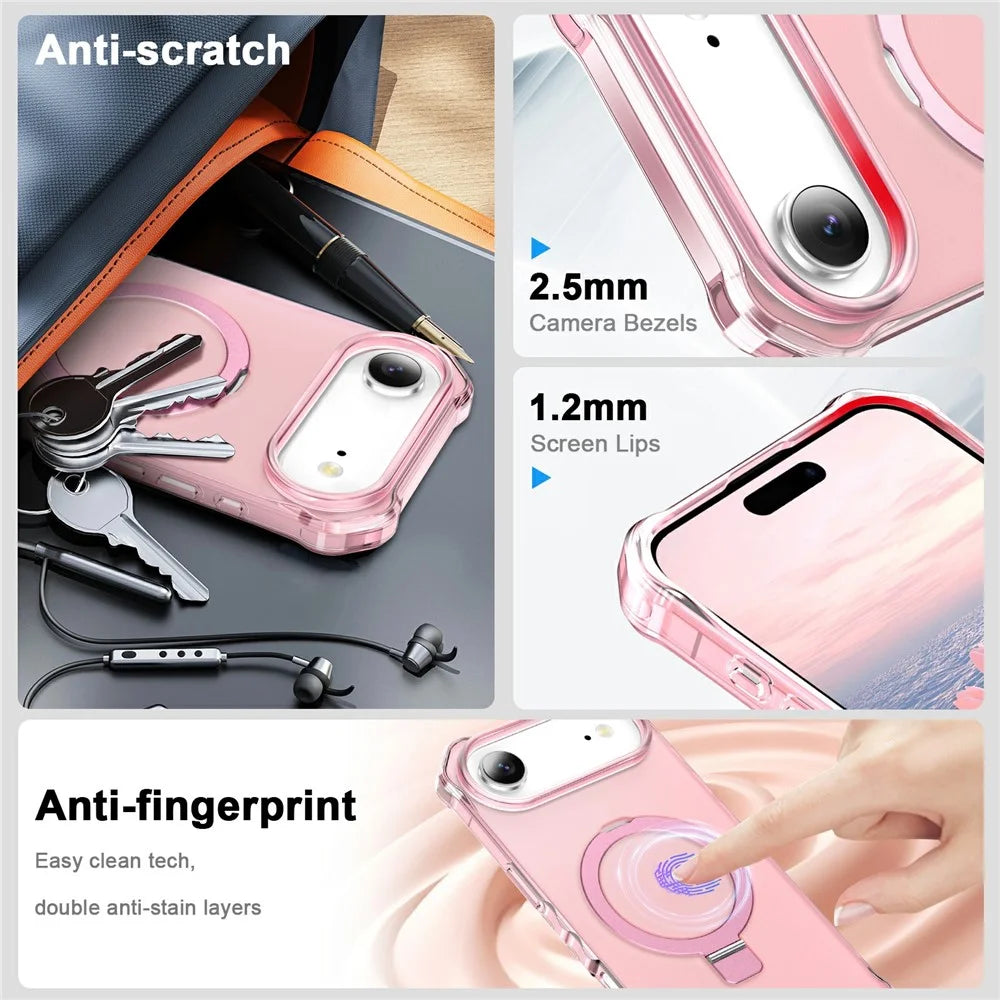 For iPhone Air Case Compatible with MagSafe Matte Kickstand Hybrid Phone Cover Small Wavy Edge - Pink - 4