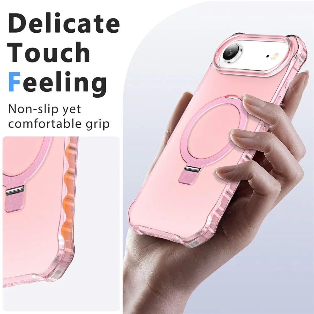 For iPhone Air Case Compatible with MagSafe Matte Kickstand Hybrid Phone Cover Small Wavy Edge - Pink - 5
