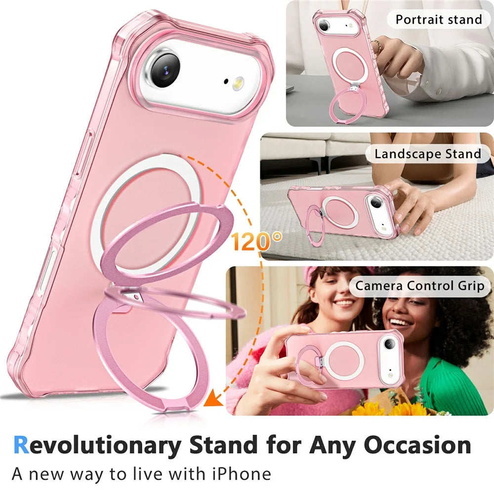 For iPhone Air Case Compatible with MagSafe Matte Kickstand Hybrid Phone Cover Small Wavy Edge - Pink - 6