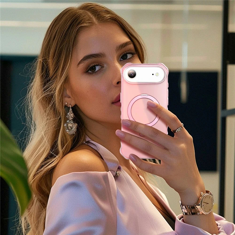 For iPhone Air Case Compatible with MagSafe Matte Kickstand Hybrid Phone Cover Small Wavy Edge - Pink - 7