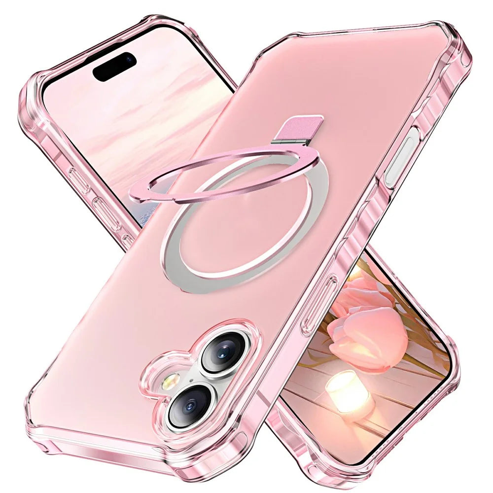 For iPhone 17 Case Compatible with MagSafe Matte Kickstand Hybrid Phone Cover Small Wavy Edge - Pink - 1